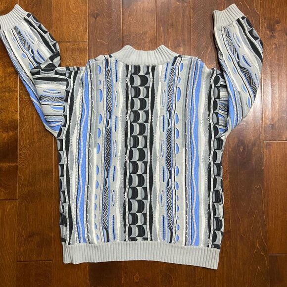 Crosstown Sportswear Vintage 3D Knit Coogi Style Grey Blue Sweater Men's Size L - Picture 6 of 9